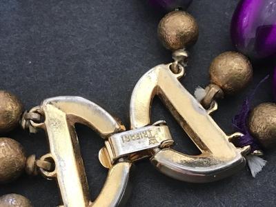 Crown Trifari Multi Strand Purple Lucite Bead Bracelet with Matching Earrings