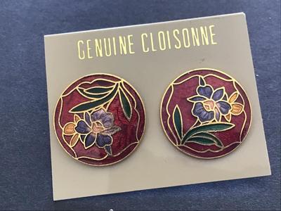 Cloisonne Earrings. Vintage New on Card