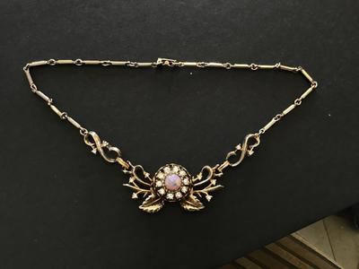 Vintage Opal like Stone Rhinestone Necklace