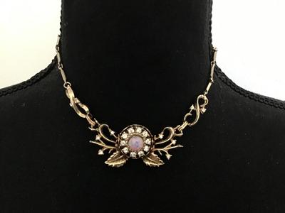 Vintage Opal like Stone Rhinestone Necklace