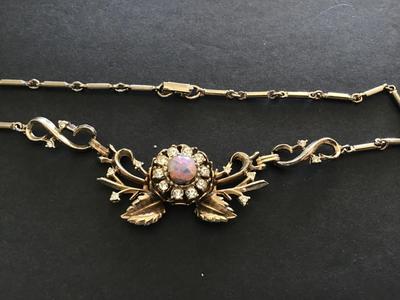 Vintage Opal like Stone Rhinestone Necklace
