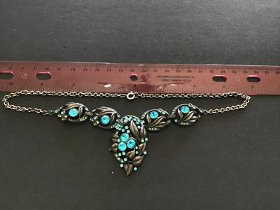 Vintage Pewter like Rhinestone Necklace