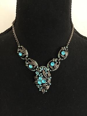 Vintage Pewter like Rhinestone Necklace