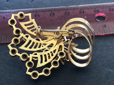 Baby Blue Rhinestone Gold Tone Brooch Vintage