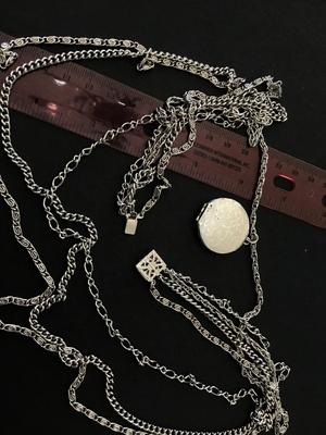 Beautiful Multi Strand Locket Necklace Silver Tone