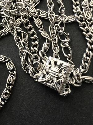 Beautiful Multi Strand Locket Necklace Silver Tone
