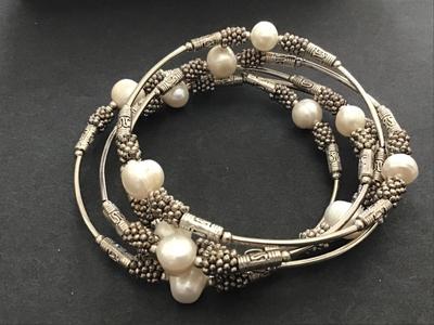Pearl Silver Tone Wrap Bracelet