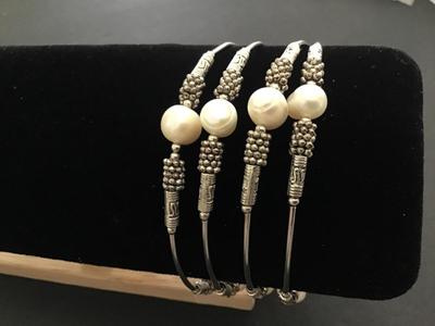 Pearl Silver Tone Wrap Bracelet