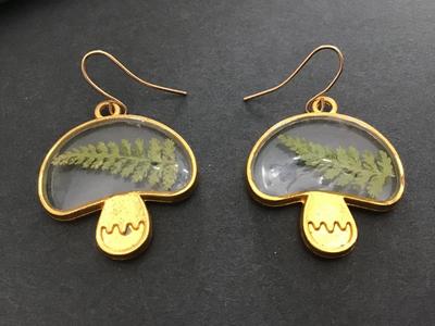Pressed Fern Mushroom Earrings