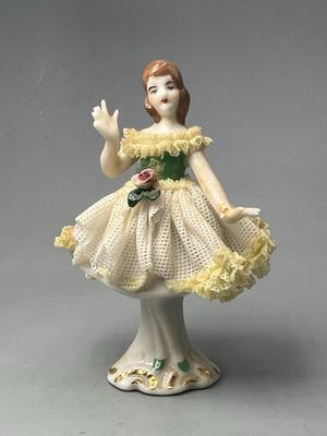 Vintage Miniature Dresden Germany Porcelain Lace Figurine