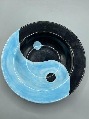 Artist Signed Yin & Yang Art Bowl Ninja '14 Blue and Black