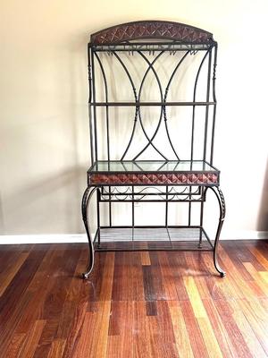 Iron Wine /Bakers Rack With 3 Glass Shelves