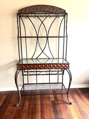 Iron Wine /Bakers Rack With 3 Glass Shelves