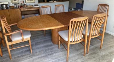 Skovby Danish Teak Vintage Contemporary Modern Expandable Oval Dining Table with Chairs 100â€ x 42â€