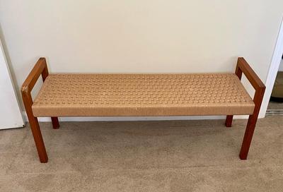Sun Cabinet Company Mid Century Scandanavian Modern Style Teak Wood & Woven  Cord Twine Rope Bench Seat