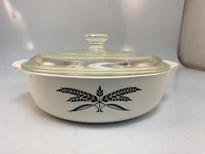 Vintage Anchor Hocking Black Wheat Casserole Dish with Lid
