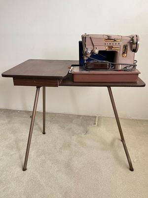 Sold at Auction: SINGER SLANT-O-MATIC 401 SEWING MACHINE KIT AND DESK