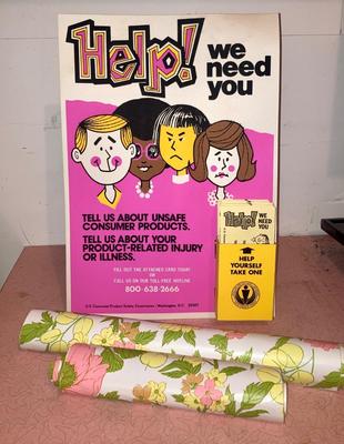 1975 cardboard signage with 70’s  shelf liner.