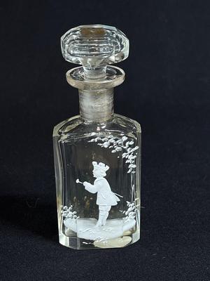 Mary Gregory Silhouette Figural Perfume Bottle Young boy golfing