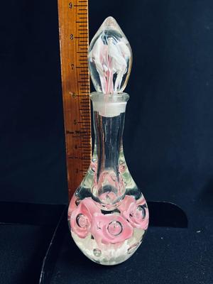 Tall Vintage Rose Blown Glass Perfume Bottle