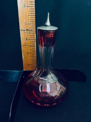 Antique Case Glass Cranberry and Clear Perfume Bottle with cork stopper