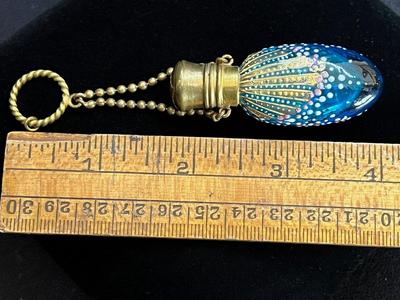 Antique Bohemian Blue Gold Chatelaine Mini Perfume Scent Bottle