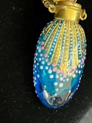 Antique Bohemian Blue Gold Chatelaine Mini Perfume Scent Bottle