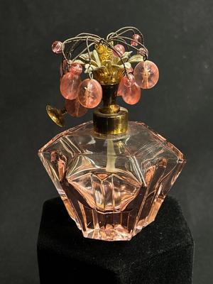 Lovely Austrian Crystal Pink Perfume with Elaborate Foral Stopper