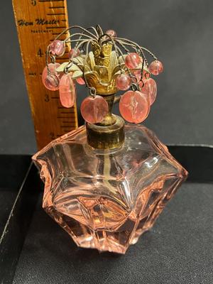 Lovely Austrian Crystal Pink Perfume with Elaborate Foral Stopper