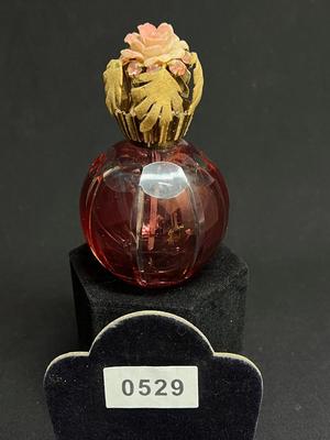 Antique Cranberry cut to clear Spritzer Perfume Bottle floral top