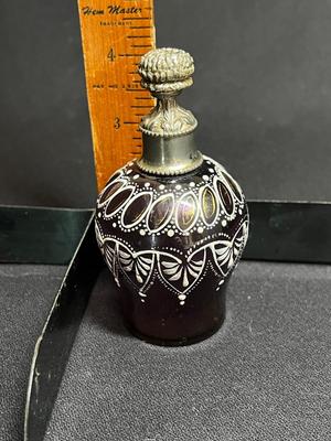 Gorgeous Bohemian Deep Purple Enamel on Glass Perfume Bottle