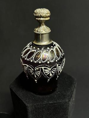 Gorgeous Bohemian Deep Purple Enamel on Glass Perfume Bottle