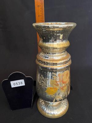 Tall Antique Mercury Blown Glass Hand Painted vase