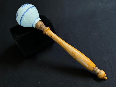 Antique Blue Onion Glazed Porcelain Sock Darner or Pestle