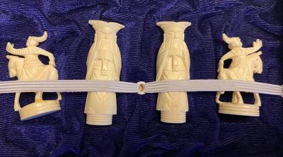 Hand carved wood box and chess pieces
