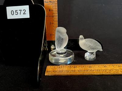 Pair small LALIQUE birds - Pheasant and Angry little Raptor Bird of Prey