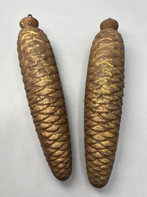 Pair of Antique Cast Iron Pine Cone Shape Cuckoo Clock Weights Museum Pieces
