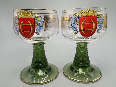 Pair of Retro Rastatt Germany Chalice Goblet Crest Graphic Beer Tasting Cups