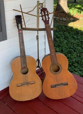 LOT:57G : A Vintage Stafford Guitar &  Signed Carlos Guitar w/Music Stand