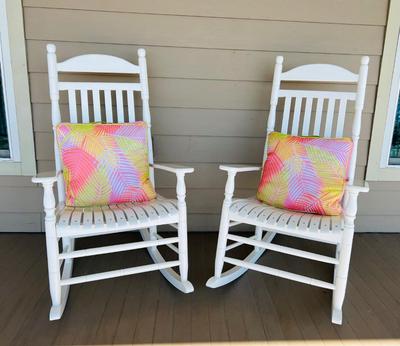 PAIR Of Wooden Rocking Chairs with Pillows