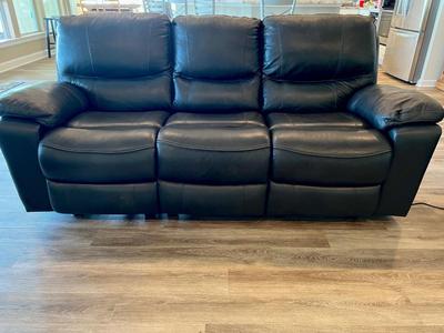 BLACK LEATHER, POWER RECLINER SOFA