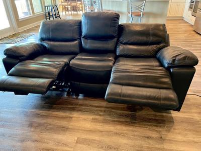 BLACK LEATHER, POWER RECLINER SOFA