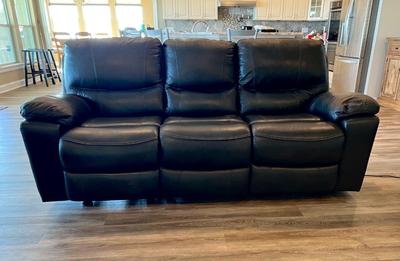 BLACK LEATHER, POWER RECLINER SOFA