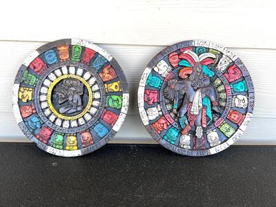 Pair Decorative Plate Maya Azteco Calendars