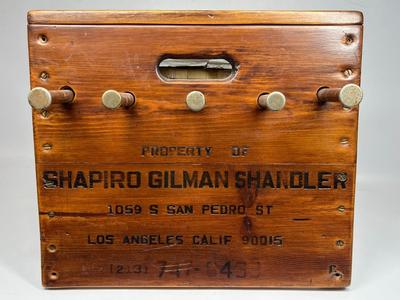 Vintage Wall Hanging Coat Hat Rack Shapiro Gilman Shandler Los Angeles Side of Wood Box Crate