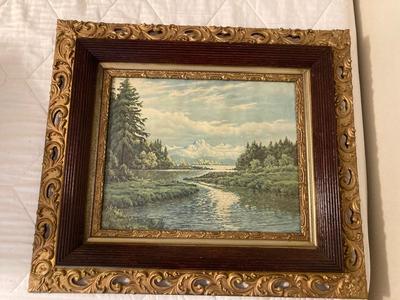 Beautiful antique ornate multilayered frame - framed river view landscape print by Frederick Ogden