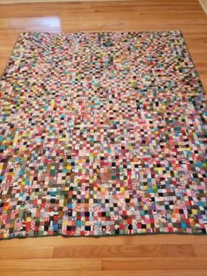 Vintage Tied handmade postage stamp quilt