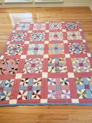 Vintage handmade quilt. 12" Block pinwheel block pattern
