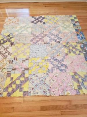 Vintage hand pieced quilt topâ€”Jacob's Ladder