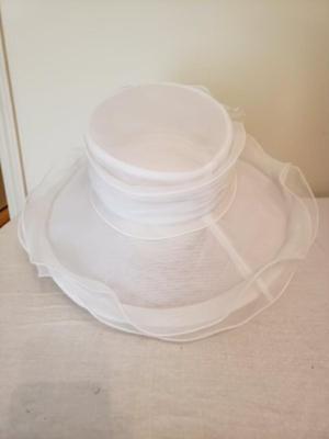 Women's white organza wide brim hat